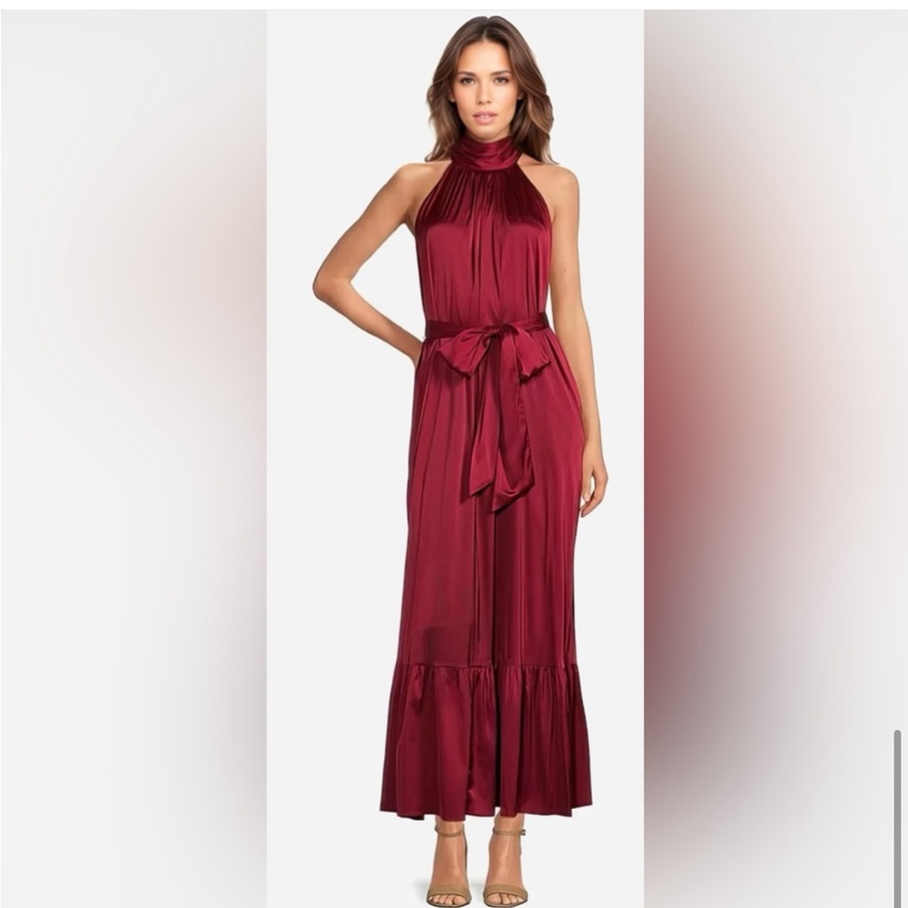 Elegant Burgundy Halter Maxi Dress